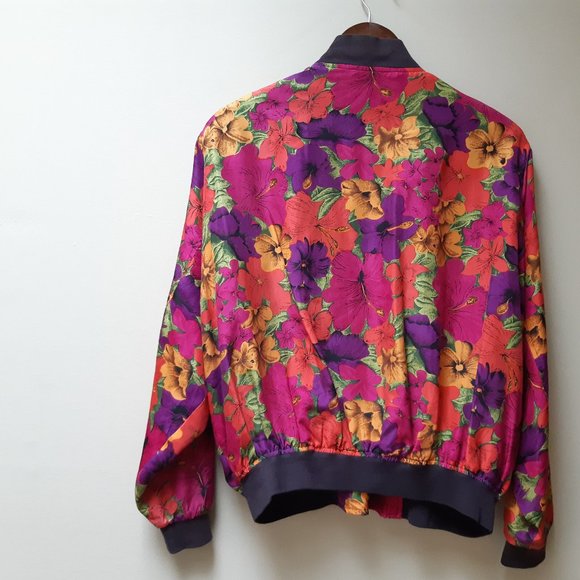 vintage silk floral bomber jacket - Picture 4 of 4